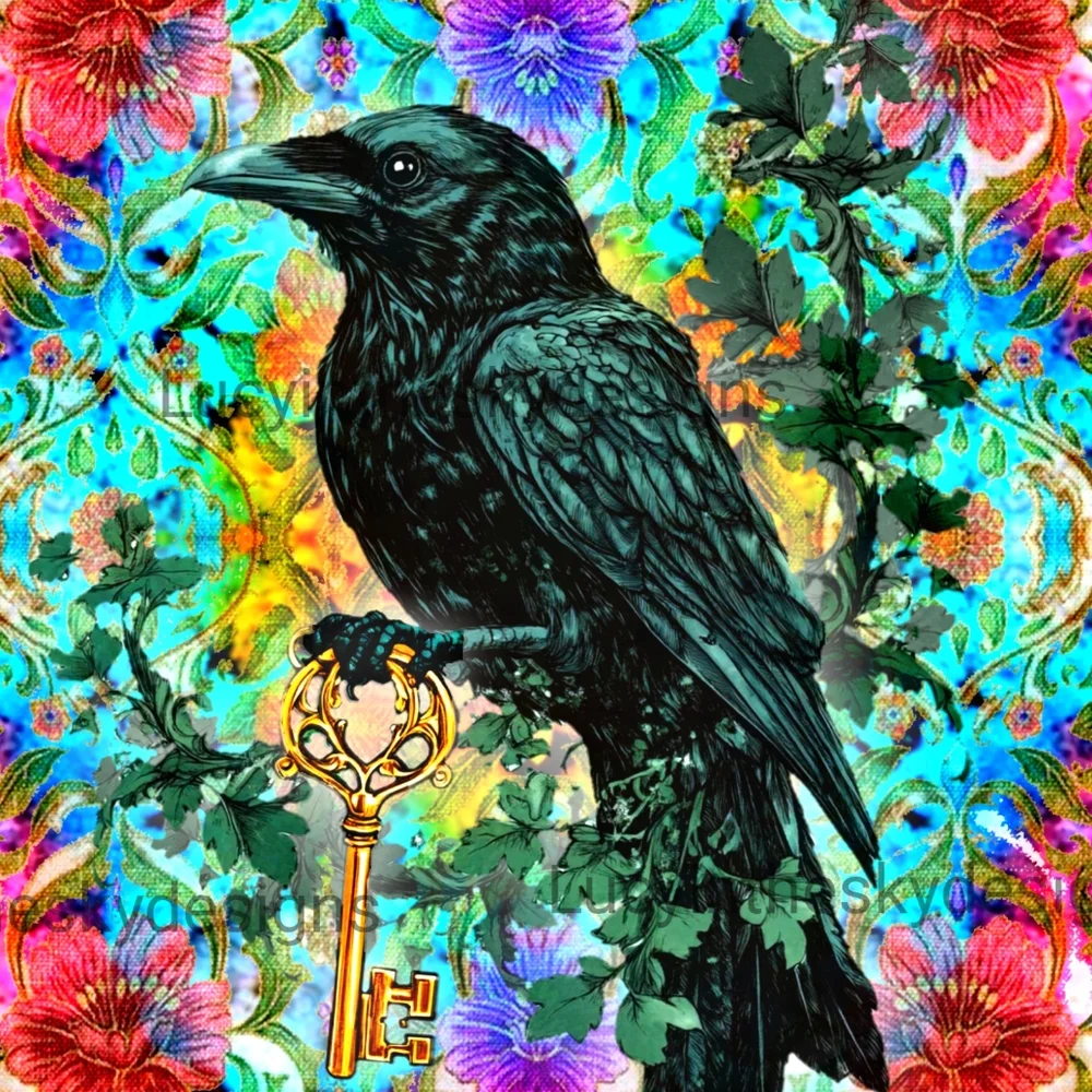 Vibrant Floral Raven Key Art Art Print Unique Home Decor - Picture 2 of 5